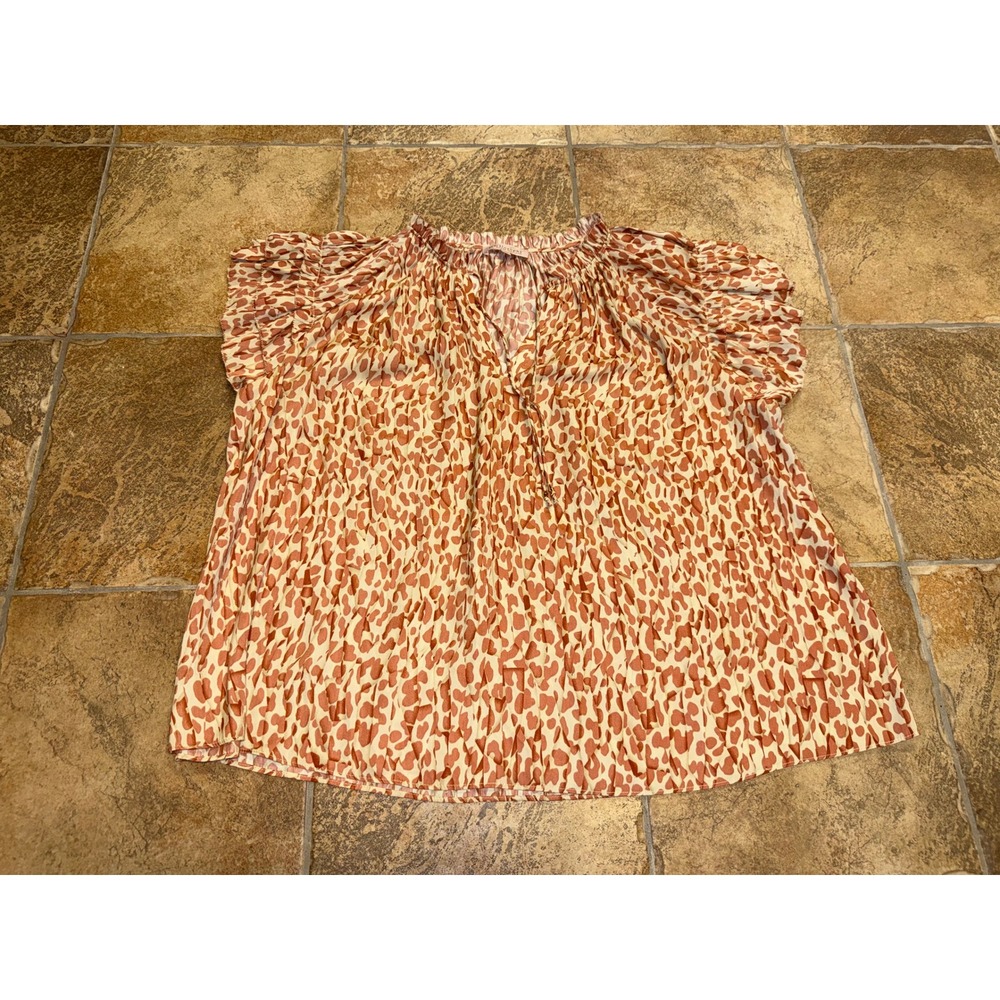 Philosophy Republic Woman Animal Print Ruffle Neck Blouse Terracotta 1X